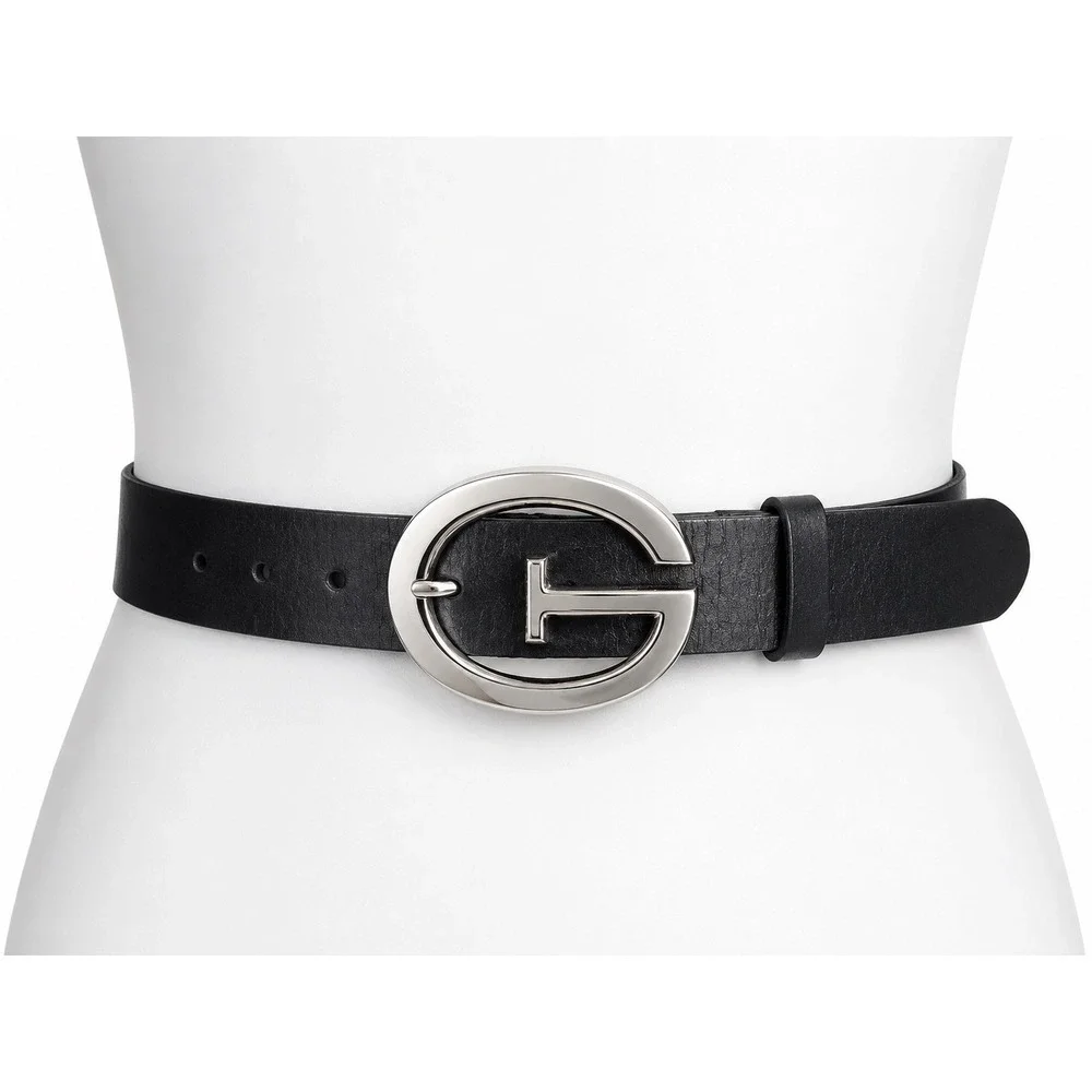 Guess Leather Belt Men XL Black Silver G Logo Buckle Leather